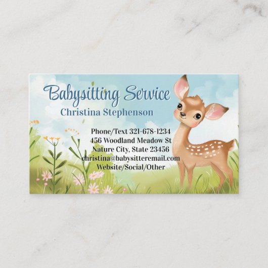 Babysitter Nanny Kinderopvang Waterverf Baby Deer Visitekaartje (Voorkant)