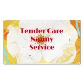 Babysitter Nanny Modern Geel & Wit Rose Magnetisch Visitekaartje (Voorkant)