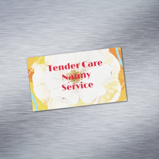Babysitter Nanny Modern Geel & Wit Rose Magnetisch Visitekaartje (Voorbeeld)