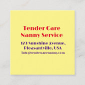Babysitter Nanny Modern Geel & Wit Rose Vierkante Visitekaartje (Achterkant)