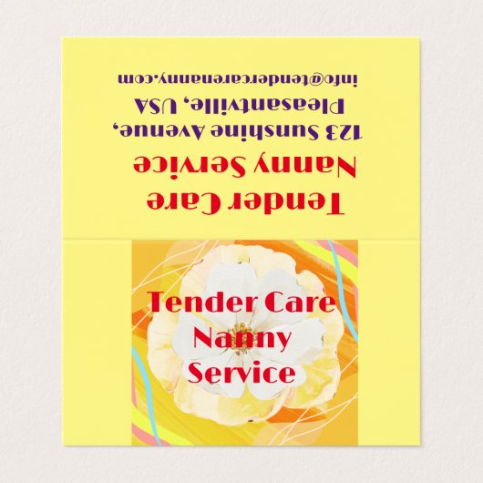 Babysitter Nanny Modern Geel & Wit Rose Visitekaartje (Buitenkant ongevouwen)