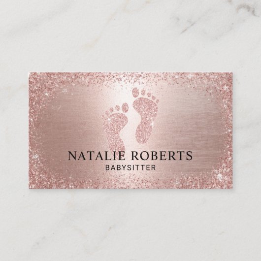 Babysitter Nanny Modern Roos Gold Glitter Visitekaartje (Voorkant)