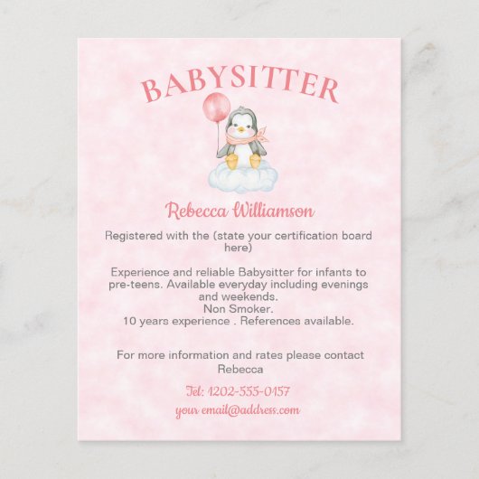 Babysitter Nanny Schattige Pinguïn Business Flyer (Voorkant)
