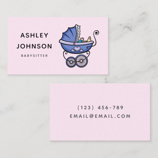 Babysitter Nanny Verzorger Schattigee kinderwagen  Visitekaartje (Voorkant / Achterkant)