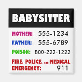 Babysitter Noodgevallen Telefoonnummers magneet (Voorkant)