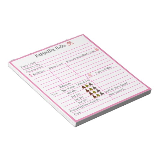 Babysitter Notes for Newborn Baby Girl Notitieblok (Schuin)