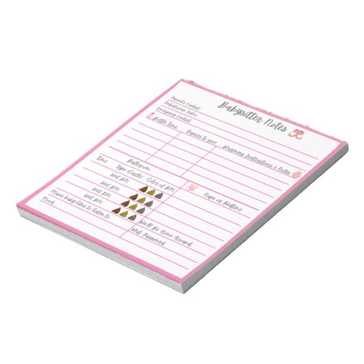 Babysitter Notes for Newborn Baby Girl Notitieblok (Linkerzijde)