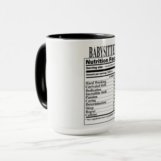 Babysitter Nutrition Facts Mok (Voorkant links)