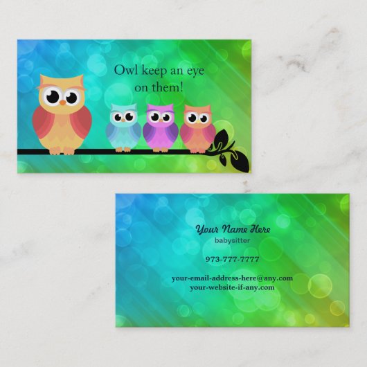Babysitter Owl Visitekaartjes (Voorkant / Achterkant)