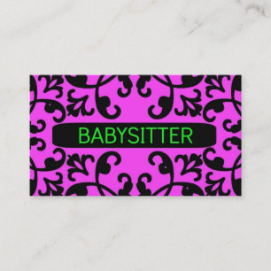 Babysitter Pink Damask Visitekaartje