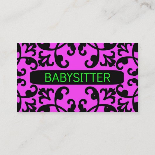 Babysitter Pink Damask Visitekaartje (Voorkant)
