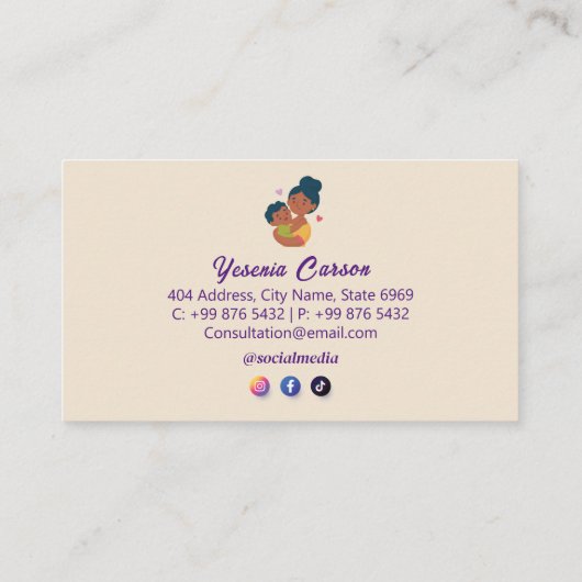 Babysitter Professional Business | Schattigee rege Visitekaartje (Achterkant)