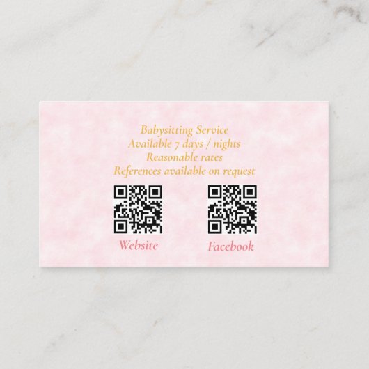 Babysitter QR Code Schattige Pinguïn Roze Visitekaartje (Achterkant)