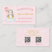 Babysitter QR Code Schattige Pinguïn Roze Visitekaartje (Voorkant / Achterkant)