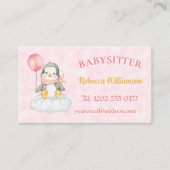 Babysitter QR Code Schattige Pinguïn Roze Visitekaartje (Voorkant)
