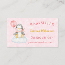 Babysitter QR Code Schattige Pinguïn Roze Visitekaartje