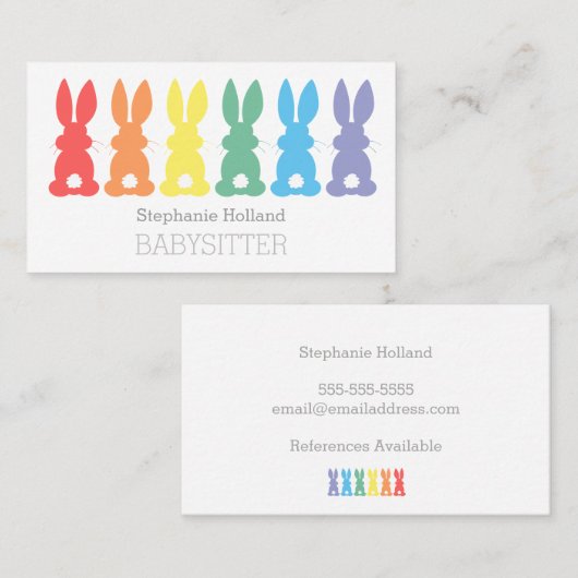 Babysitter Rainbow Bunny Babysitter Nanny Visitekaartje (Voorkant / Achterkant)