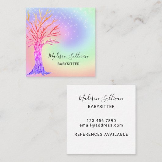 Babysitter Rainbow Colors Square Visitekaartje (Voorkant / Achterkant)