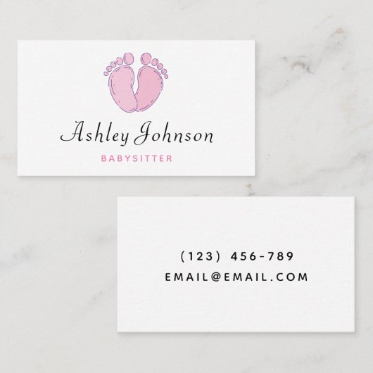 Babysitter Schattige Baby Voetafdrukken Kinderopva Visitekaartje (Voorkant / Achterkant)