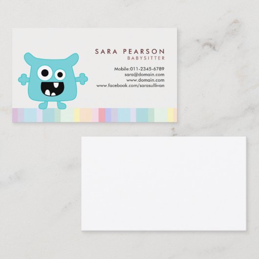 Babysitter Schattige Cyan Monster Alien Visitekaar Visitekaartje (Voorkant / Achterkant)