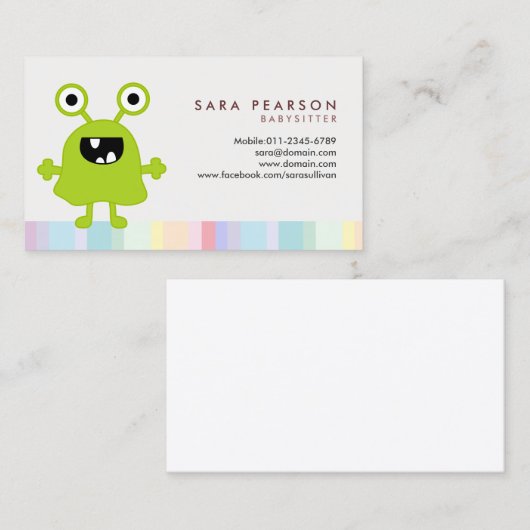 Babysitter Schattige Groen Monster Alien Visitekaa Visitekaartje (Voorkant / Achterkant)