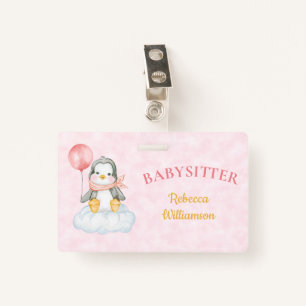 Babysitter Schattige Pinguïn Bedrijfsnaam Tag Badge