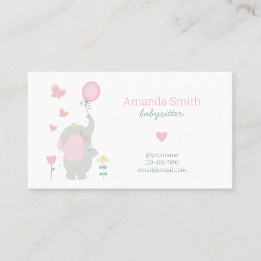 Babysitter Schattigee Olifant Babysitting Service Visitekaartje (Voorkant)