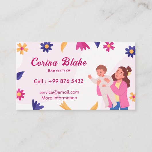 Babysitter Services | Roze kinderopvang Visitekaartje (Voorkant)