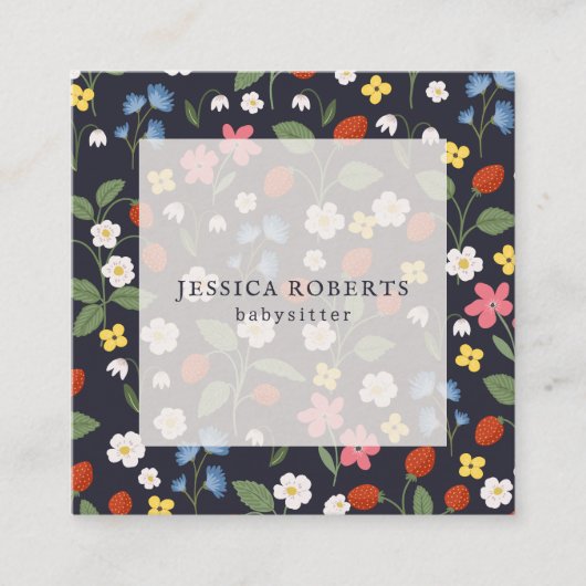 Babysitter Strawberry marine patroon vierkant Vierkante Visitekaartje (Voorkant)