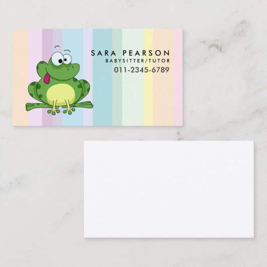 Babysitter Tutor Child Care Cute Frog Visitekaartje (Voorkant / Achterkant)