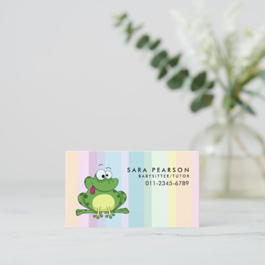 Babysitter Tutor Child Care Cute Frog Visitekaartje (Staand voorkant)