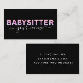 Babysitter Typography Signature Calligraphy Zwart Visitekaartje (Voorkant / Achterkant)