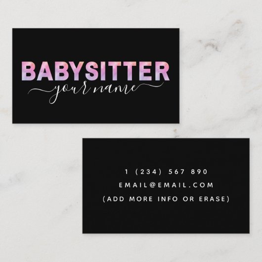 Babysitter Typography Signature Calligraphy Zwart Visitekaartje (Voorkant / Achterkant)