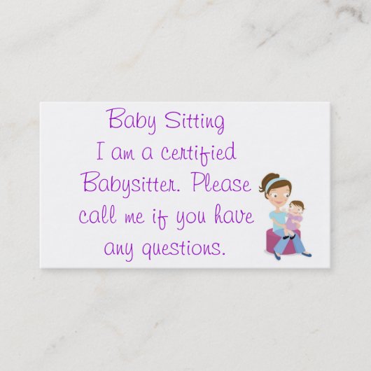 babysitter visitekaartje (Voorkant)