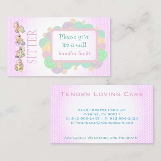 Babysitter Visitekaartje (Voorkant / Achterkant)