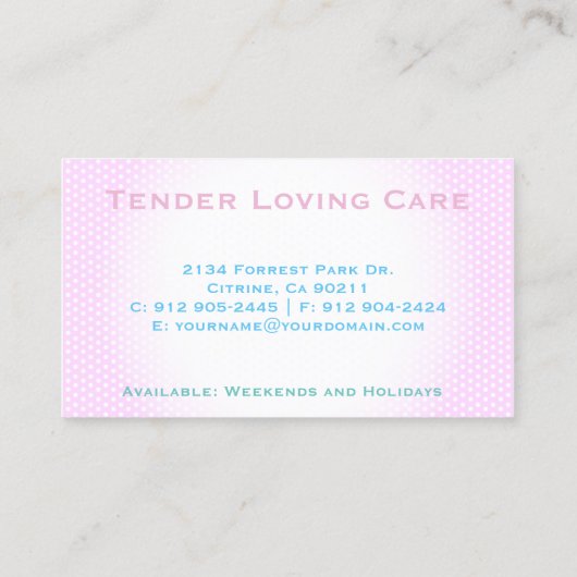 Babysitter Visitekaartje (Achterkant)