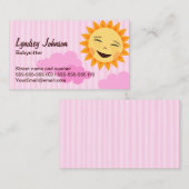 Babysitter visitekaartje, roze met schattige zon visitekaartje (Voorkant / Achterkant)