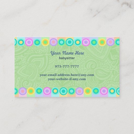 Babysitter Visitekaartjes (Achterkant)