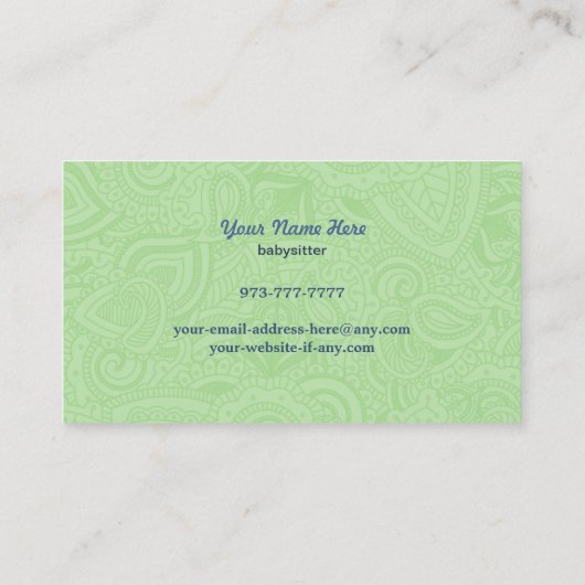 Babysitter Visitekaartjes (Achterkant)