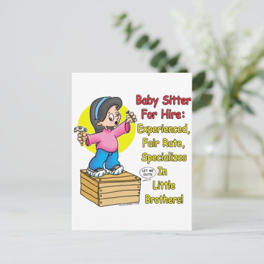 Babysitter voor Hire. Briefkaart (Staand voorkant)