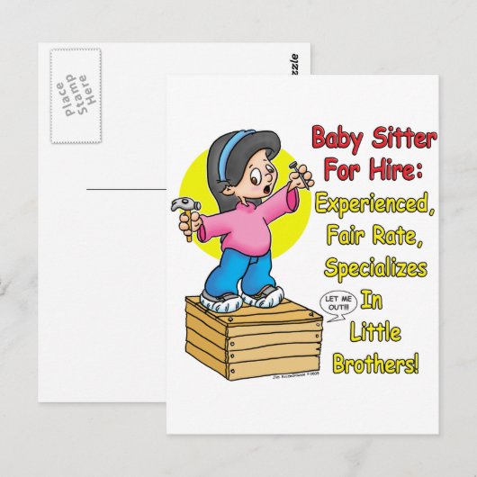 Babysitter voor Hire. Briefkaart (Voorkant / Achterkant)