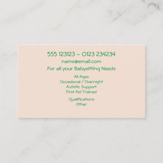 Babysitter Waterverf Visitekaartje (Achterkant)