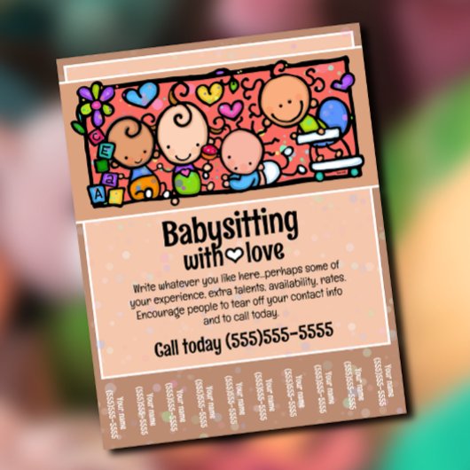 Babysitting Kinderopvang Promotie Scheurblad Flyer