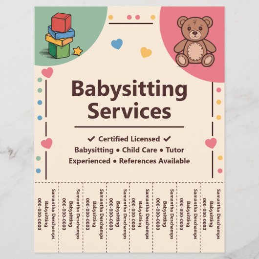Babysitting Services Tear Off Strips Flyer (Voorkant)