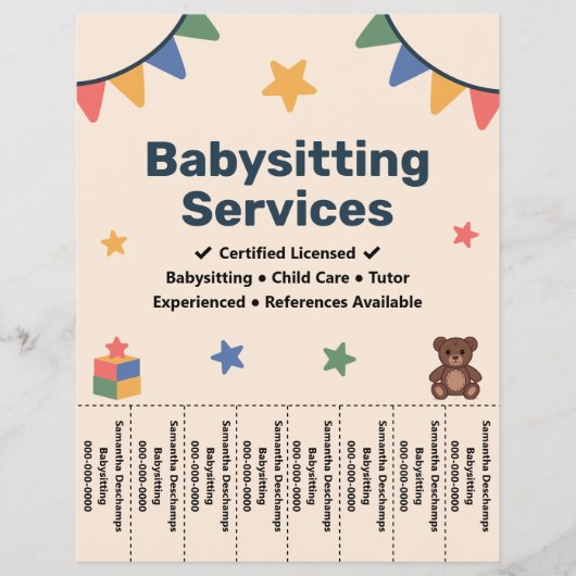Babysitting Tear Off Strips Flyer (Voorkant)