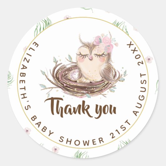 Babyuil Couples Shower Rustieke Eieren Nest Bedank Ronde Sticker (Voorkant)