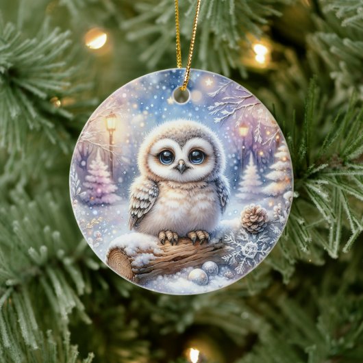 Babyuil in sneeuwlicht keramisch ornament (Boom)
