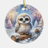 Babyuil in sneeuwlicht keramisch ornament (Voorkant)