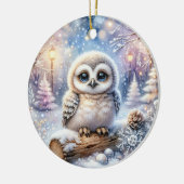 Babyuil in sneeuwlicht keramisch ornament (Links)