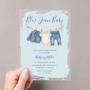 Babyuitzet Blue Jean Baby Shower  Acryl Uitnodigingen
